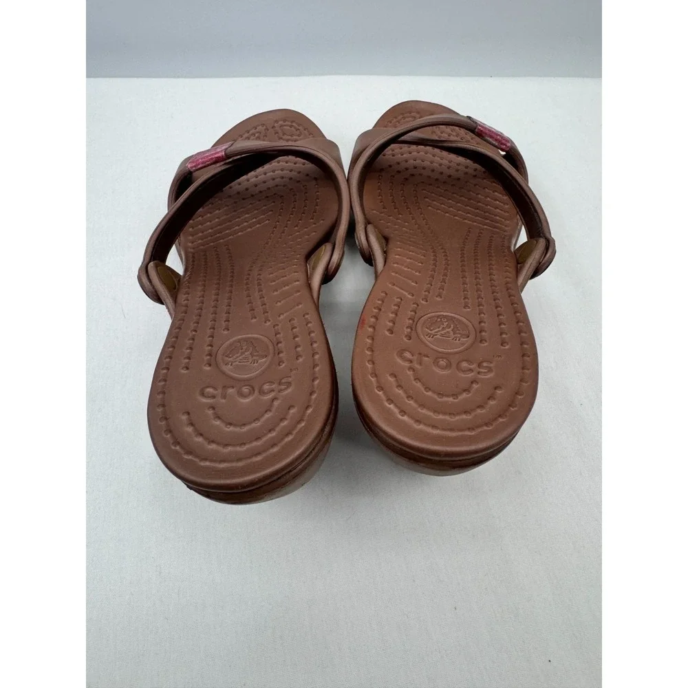 Crocs Cyprus Heeled Slip On Sandal Shoe 8 Brown / Brown Boho Earthy Beach 3.75